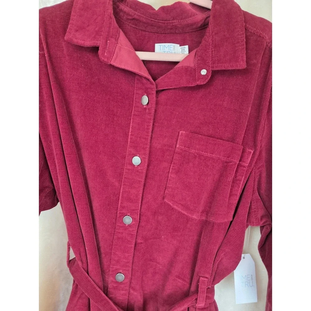 Time and Tru Womens Corduroy Belted Utility Dress Rich Red XXXL‎ 22 NWT